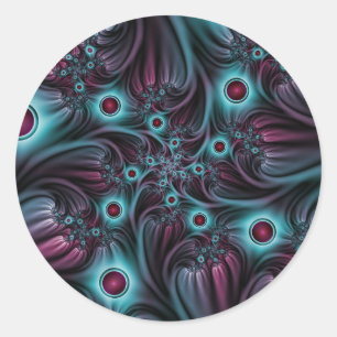 Sticker Rond Dans la profondeur Bleu rose Abstrait Fractal Art