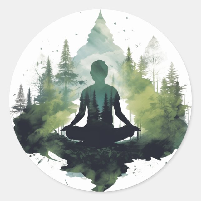 Sticker Rond Dans le silence | Méditation en forêt (Devant)