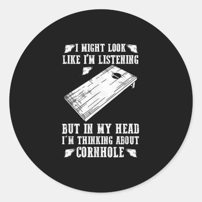 Sticker Rond Dans ma tête, je pense à Cornhole (Devant)