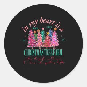 Sticker Rond Dans Mon Coeur Est Une Ferme D'Arbre De Noël Vinta