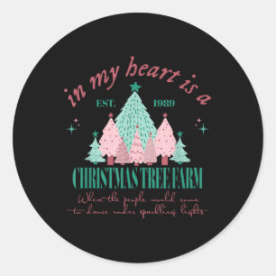Sticker Rond Dans Mon Coeur Est Une Ferme D'Arbre De Noël Vinta