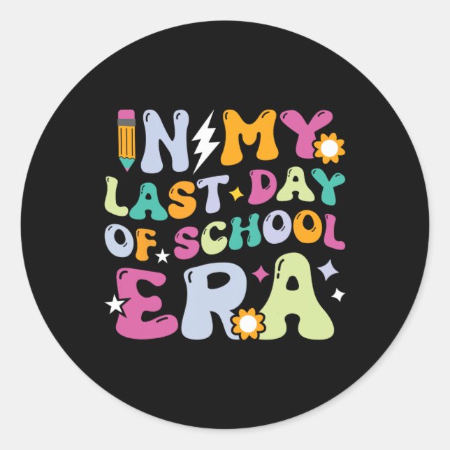 Sticker Rond Dans Mon Dernier Jour D'École Époque Enfants Ensei (Devant)