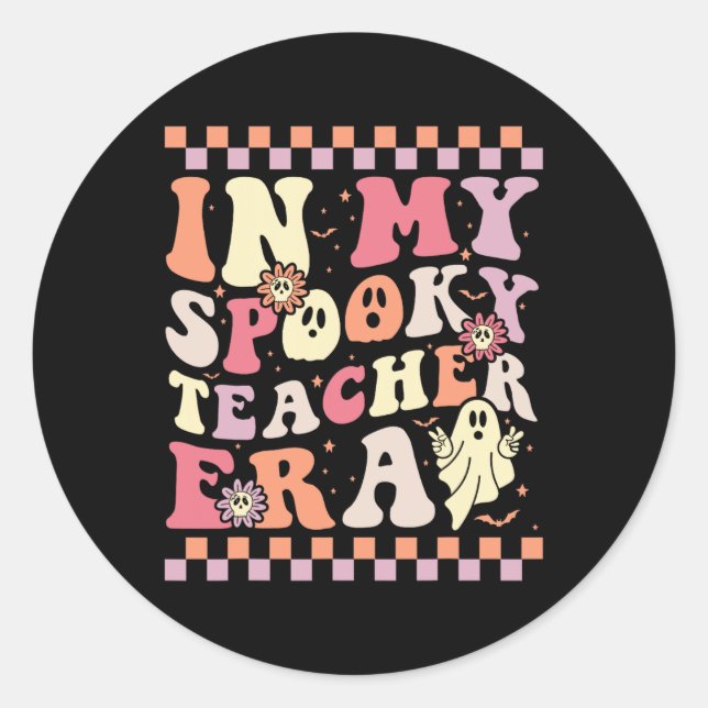 Sticker Rond Dans Mon Enseignant Éffrayant Era Retro Ghost Hall (Devant)