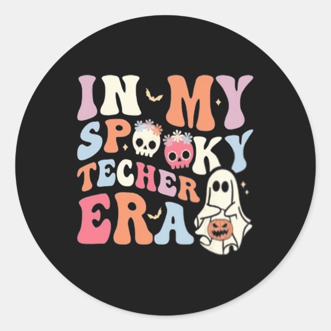 Sticker Rond Dans Mon Enseignant Éffrayant Era Retro Halloween (Devant)