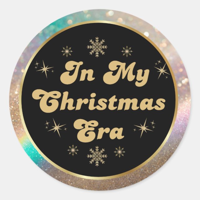 Sticker Rond dans mon ère de Noël, or noir luxe (Devant)
