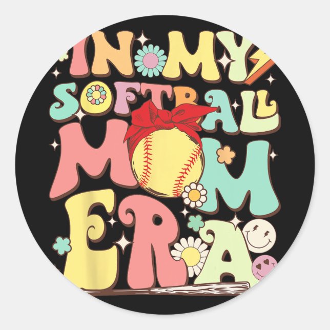 Sticker Rond Dans Mon Softball Maman Era Funny Baseball Maman M (Devant)