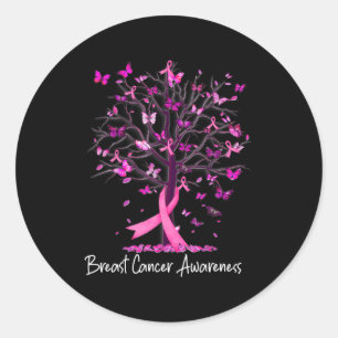 Sticker Rond Dans October We Wear Pink Ribbon Tree Breast Cance