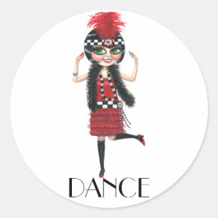 Sticker Rond Danse 1920s Costume Big Eye Flapper Girl