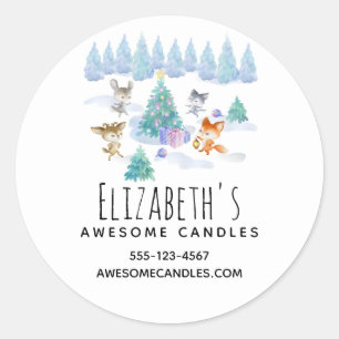Sticker Rond Danse Animaux de forêt Noël Aquarelle Biz