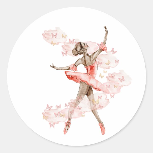 Sticker Rond Danse ballerine avec papillon. (Devant)