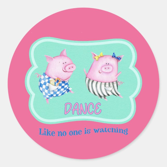 Sticker Rond Danse comme personne ne regarde de joyeux cochons  (Devant)