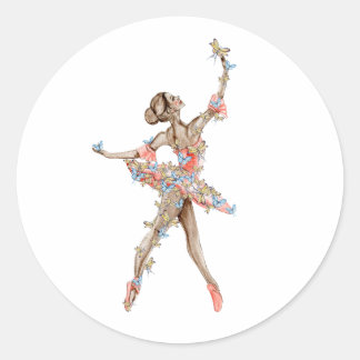 Sticker Rond Danse d'aquarelle ballerine avec papillon
