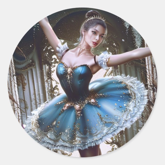 Sticker Rond Danse de ballet dans un Tutu bleu (Devant)