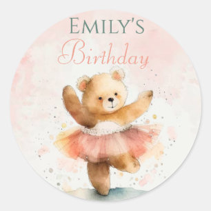 Sticker Rond Danse de l'ours petit ballerine couleur rose