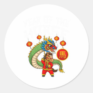 Sticker Rond Danse du dragon année du cheval nouvel an chinois