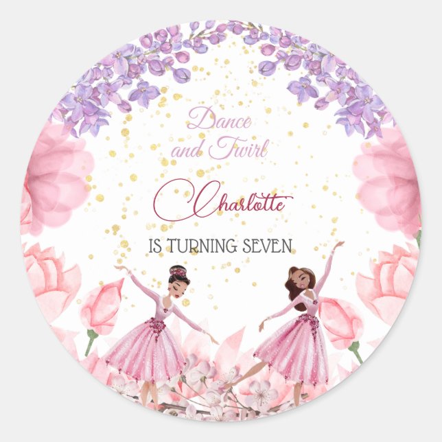 Sticker Rond Danse et ballerine tourbillon anniversaire (Devant)