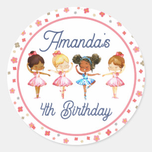 Sticker Rond Danse et Twirl Rose fille Editable Ballerina Party