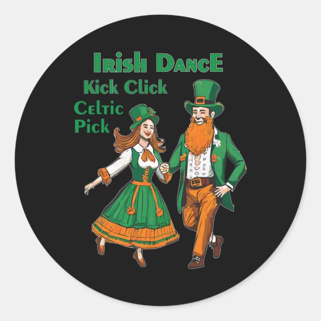 Sticker Rond Danse Irlandaise Kick Click Danse St Patrick's Day (Devant)