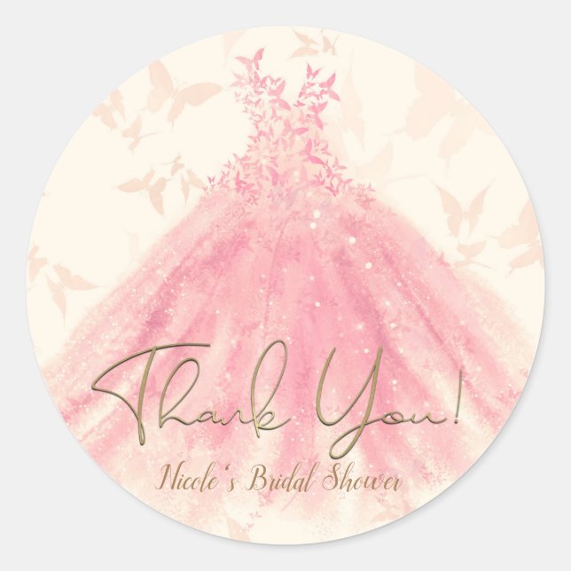 Sticker Rond Danse Papillon Robe de Soie Rose Mariage (Devant)