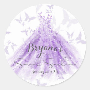 Sticker Rond Danse Papillon Robe Violette Sweet 16 Fête 