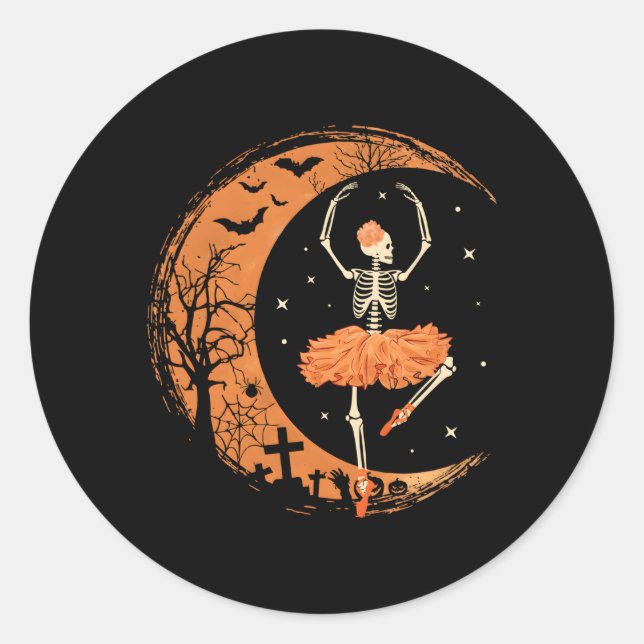 Sticker Rond Danse Skeleton Ballerina Ballet Danse Halloween (Devant)