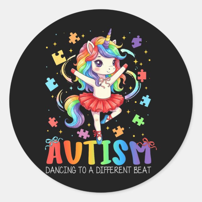 Sticker Rond Danse sur une mélodie différente Licorne Au Sensib (Devant)