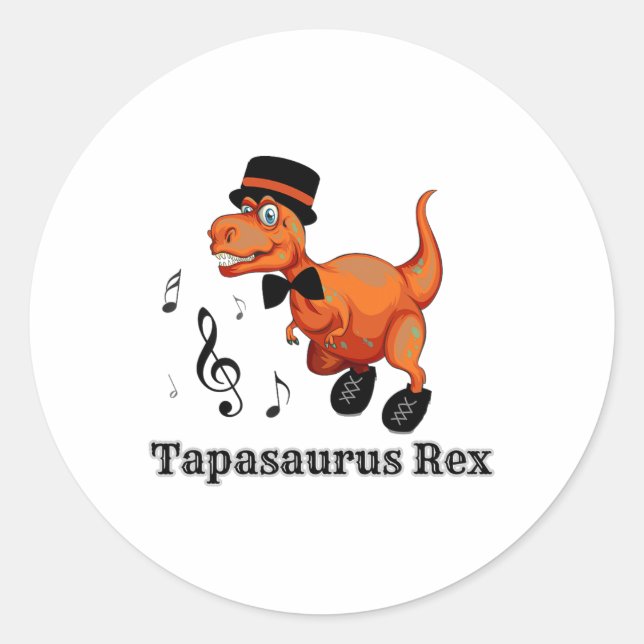 Sticker Rond Danser Cute Dinosaur Tap Dance Cadeau - Tapasaurus (Devant)
