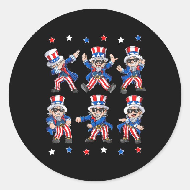 Sticker Rond Danser Dabbing Oncle Sam 4 juillet Garçons Filles  (Devant)
