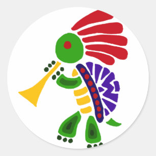 Sticker Rond Danser drôle Tortue Style Kokopelli