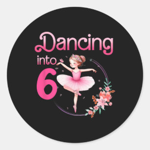 Sticker Rond Danser en 6 Ballerina 6e anniversaire Ballet de fê