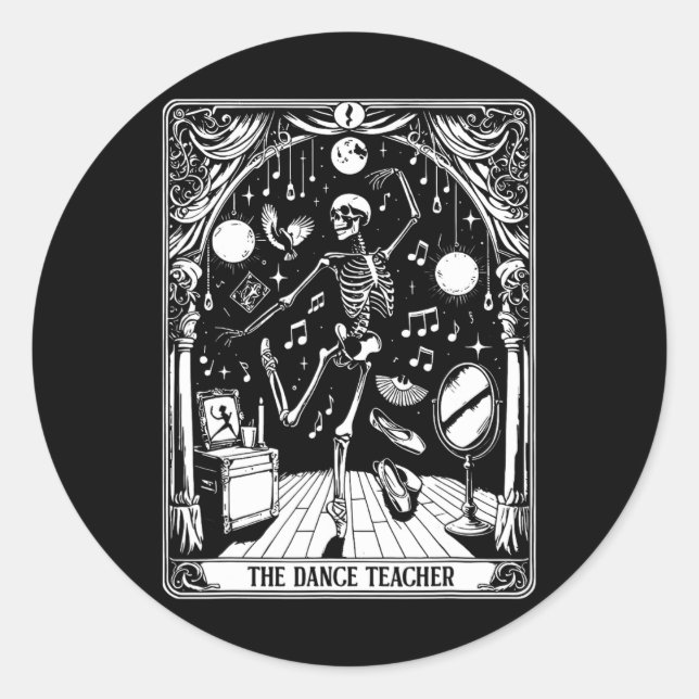 Sticker Rond Danser Enseignant Carte Tarot Squelette Danser Bal (Devant)
