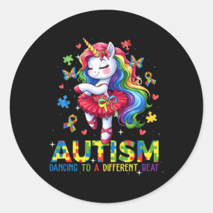 Sticker Rond Danser Pour Être Un Différent Battre Unicorne Auti