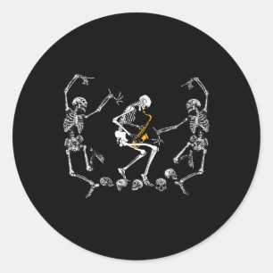 Sticker Rond Danser Squelette Jouer Saxophone Halloween