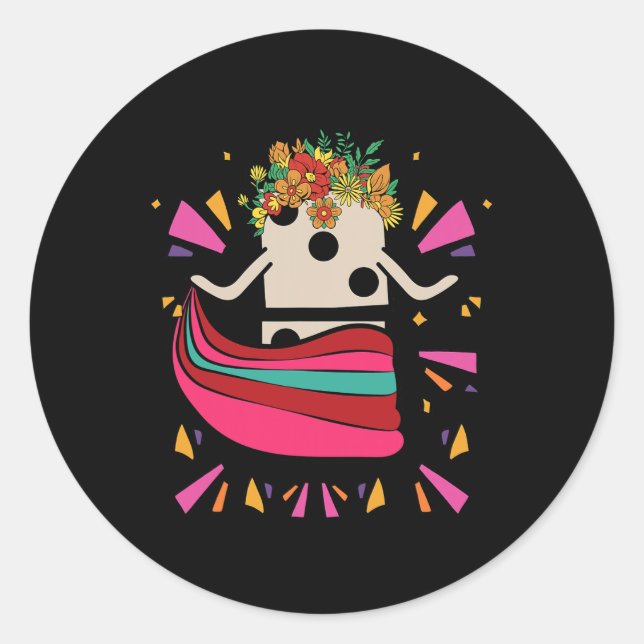Sticker Rond Danser Train Mexicain Domino Tile Fleurs Drôle Ga (Devant)
