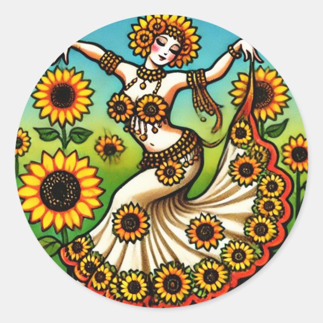 Sticker Rond Danseur du ventre de tournesol (Devant)