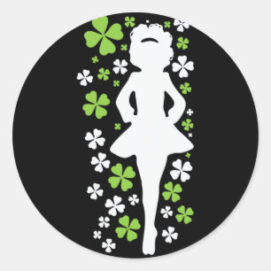 Sticker Rond Danseur Irlandais Silhouette Clover Irlande Shamro