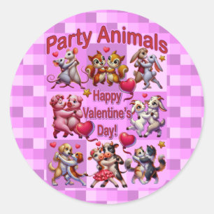 Sticker Rond Danseurs de la Saint-Valentin "Animaux de la fête"
