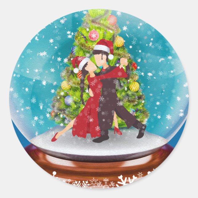 Sticker Rond Danseurs de Tango argentins de Noël Snowglobe (Devant)