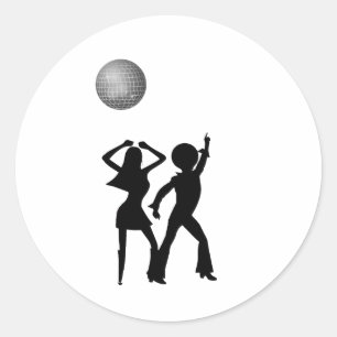 Sticker Rond Danseurs Disco Sous Un Ballon Disco