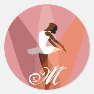 Sticker Rond danseuse de ballet ballerine noire monogramme