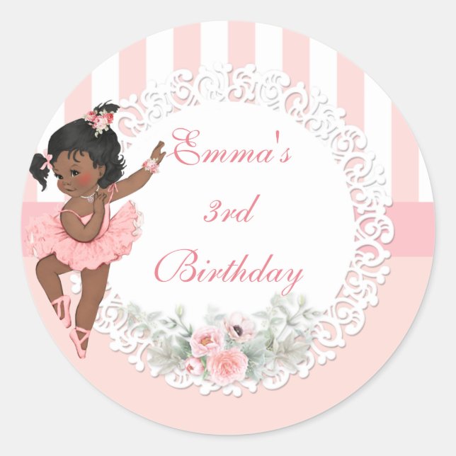 Sticker Rond Danseuse de ballet rose tutu rayures fleurs (Devant)