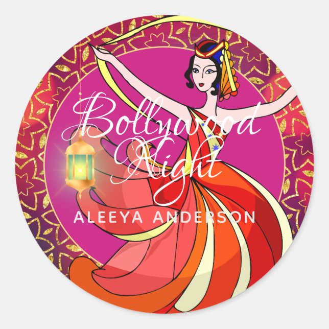 Sticker Rond Danseuse de fête Bollywood moderne personnalisée s (Devant)