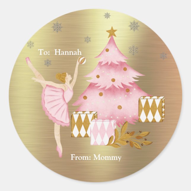 Sticker Rond Danseuse de la suite Nutcracker et sapin de Noël (Devant)