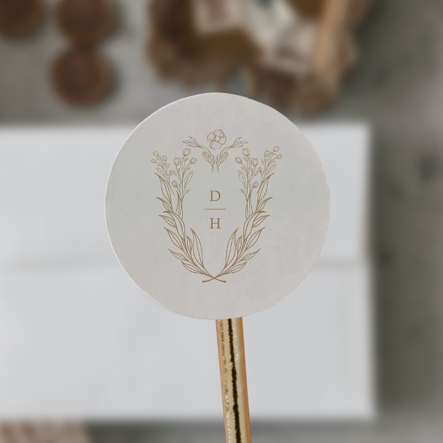 Sticker Rond DAPHNE Formal Cream Gold Classic Mariage Monogramm (DAPHNE Formal Cream Gold Classic Wedding Monogram Classic Round Sticker)