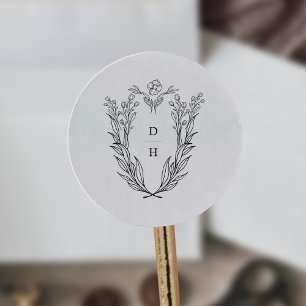 Sticker Rond DAPHNE Simple Noir Blanc Vintage Mariage Monogramm