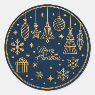 Sticker Rond Dark Blue &Gold Ornament Merry Christma Sticker