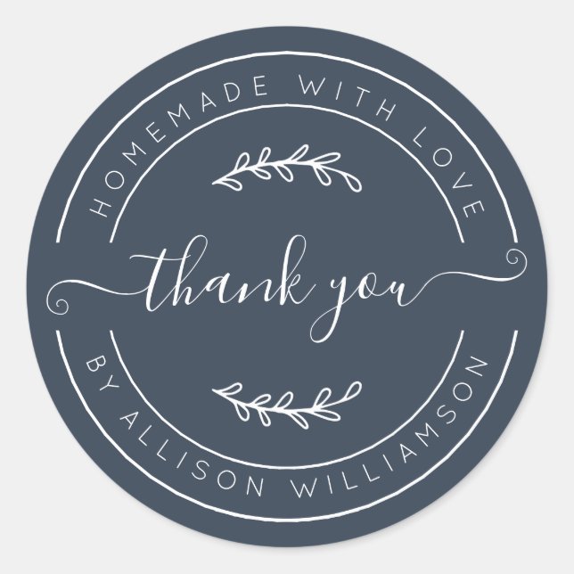 Sticker Rond Dark Blue Homemade Thank You Label (Devant)