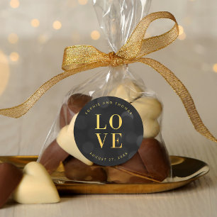 Sticker Rond Dark Bokeh Lights Faux Gold Love