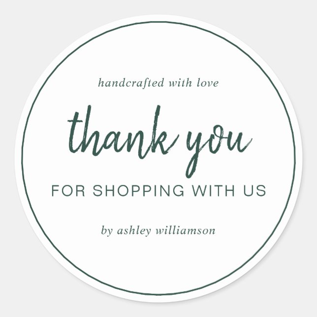 Sticker Rond Dark Green Chic Script Thank You For Shopping (Devant)
