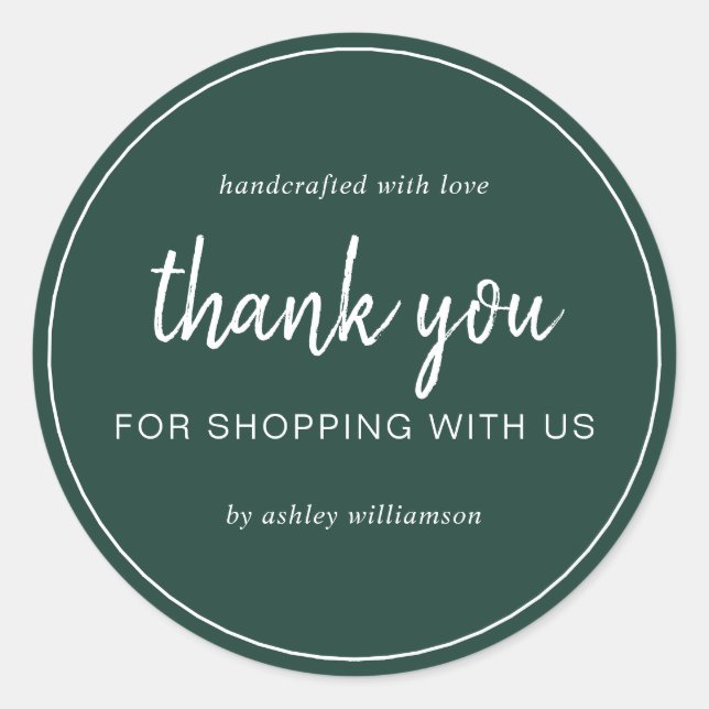 Sticker Rond Dark Green Chic Script Thank You For Shopping (Devant)